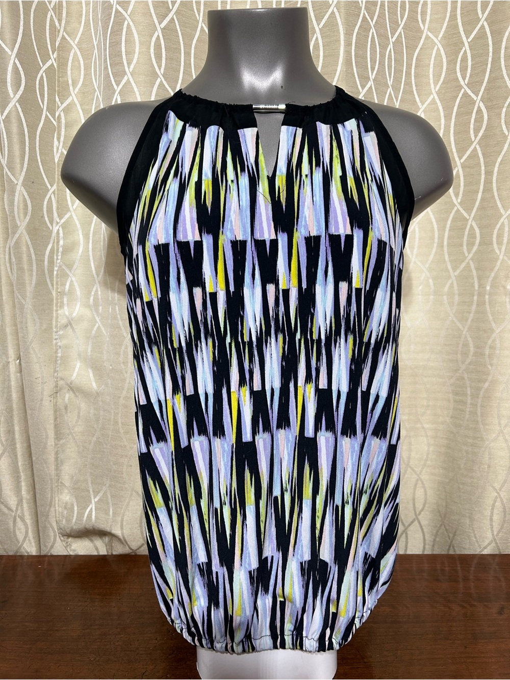 Calvin Klein Black Halter Top with Lavender & Yellow Stripes